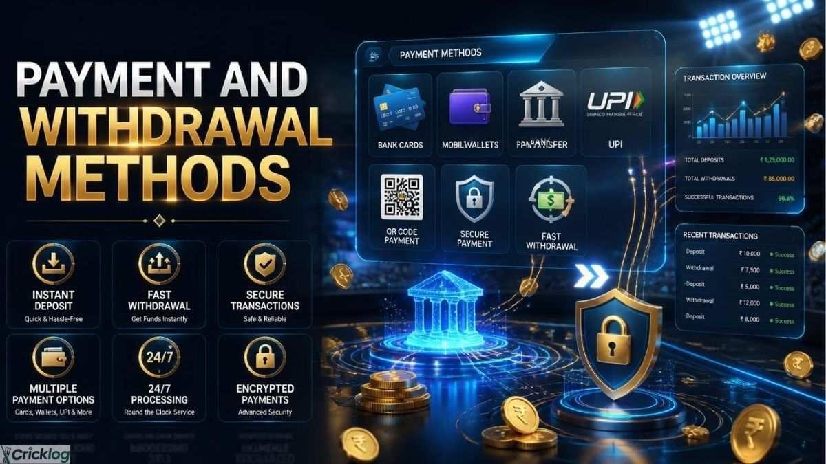 Secure payment and withdrawal methods dashboard